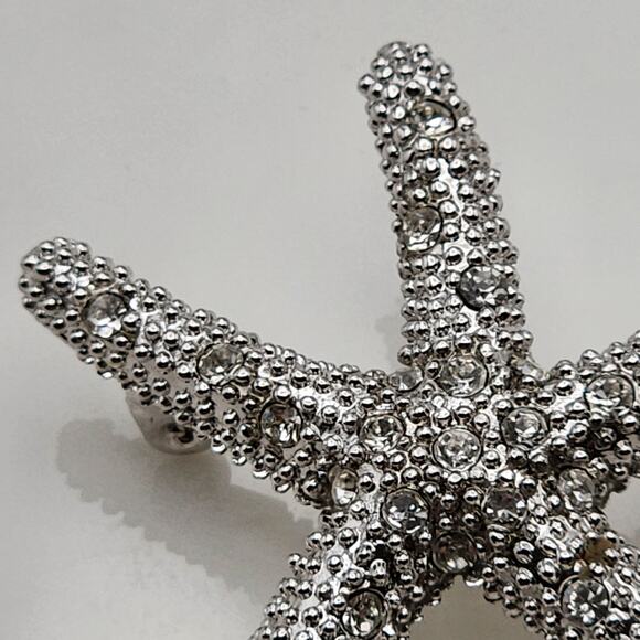 Vintage Sparkling Cubic Zirconia Silver Starfish Brooch Pin - Picture 5 of 9